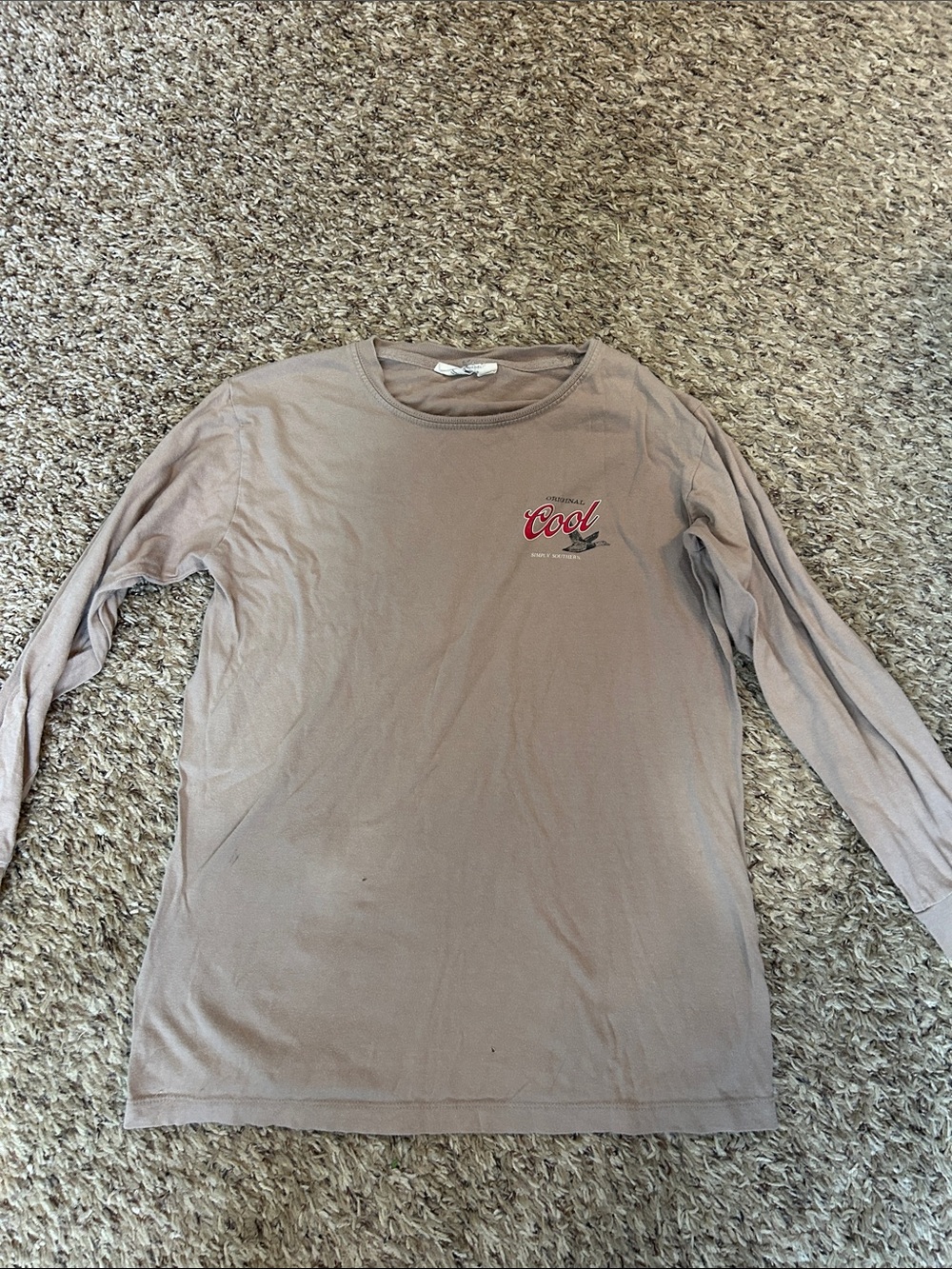 Simply Southern Long-Sleeve Tee in Taupe with Red Accent